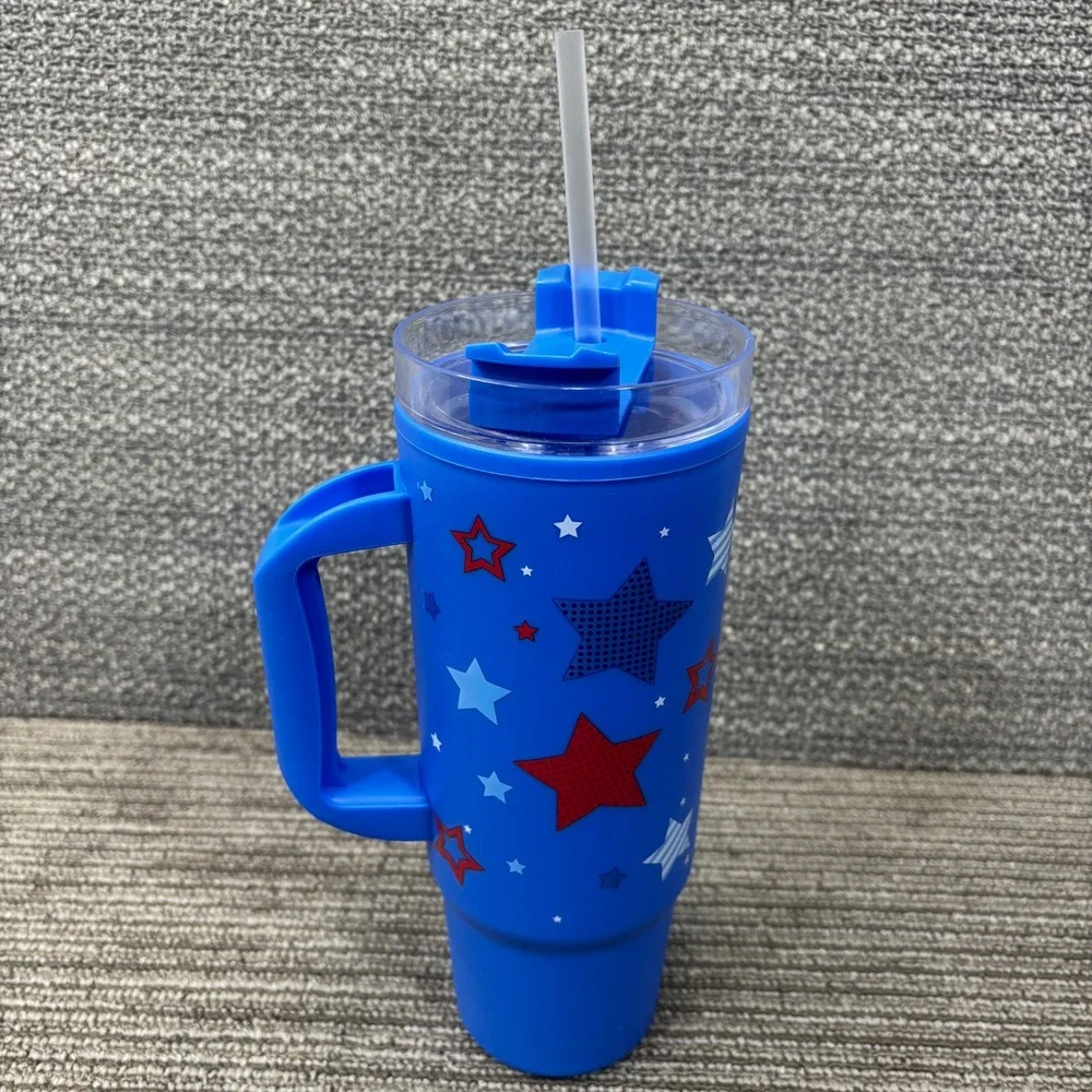 Greenbrier Tumbler Blue Star Patriotic Travel Cup with Handle Straw